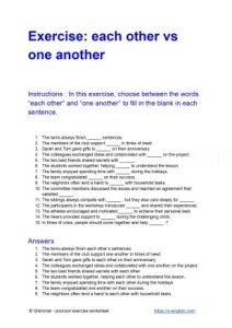 Exercise: each other vs one another ; A free printable PDF grammar worksheet